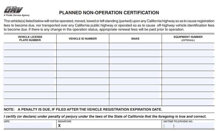 planned non-op california dmv