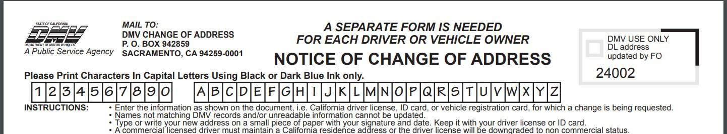 How do I change my address on my California DMV registration?