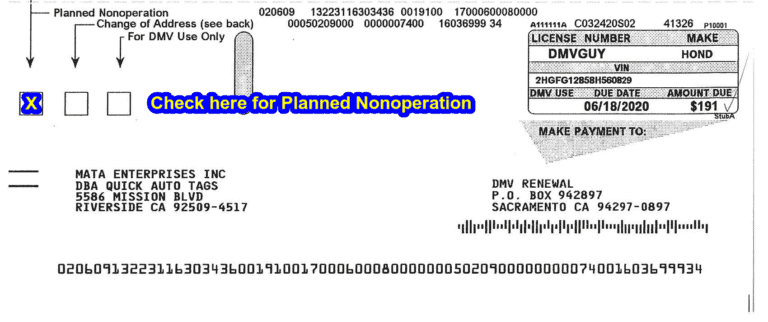 california dmv planned non-op