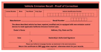 proof of correction emissions recall